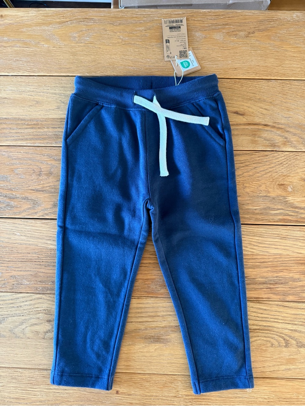 Kids Navy Pull-On Jogger Pants with Light Blue Drawcord